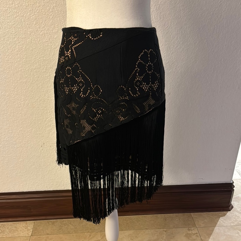 Alexis Black Asymmetrical Lace Midi Skirt
